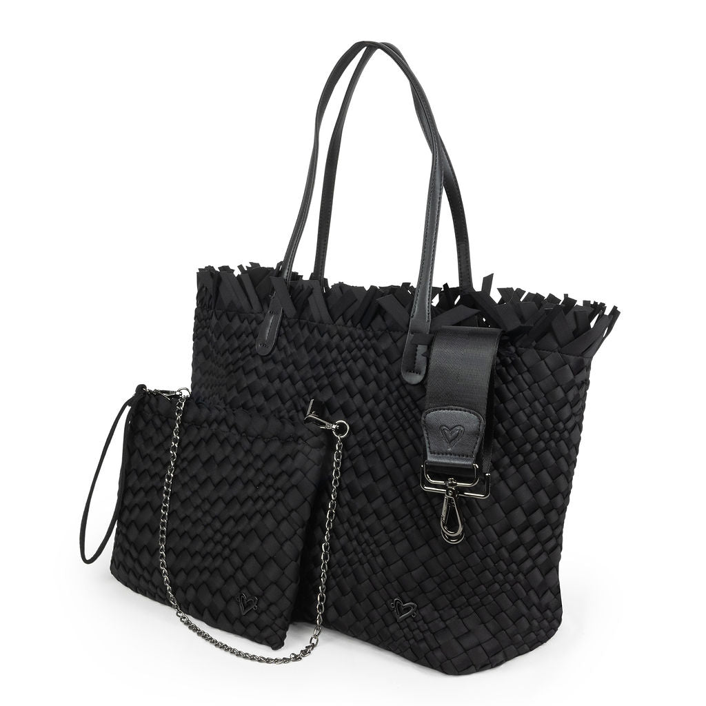 NEW Vulcan Woven Large Tote (Fringed Top) - Black preneLOVE®