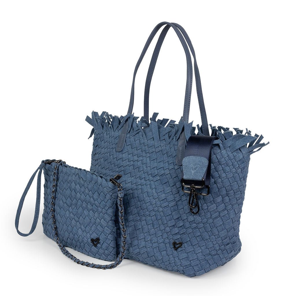 NEW Vulcan Woven Large Tote (Fringed Top) - Denim preneLOVE®