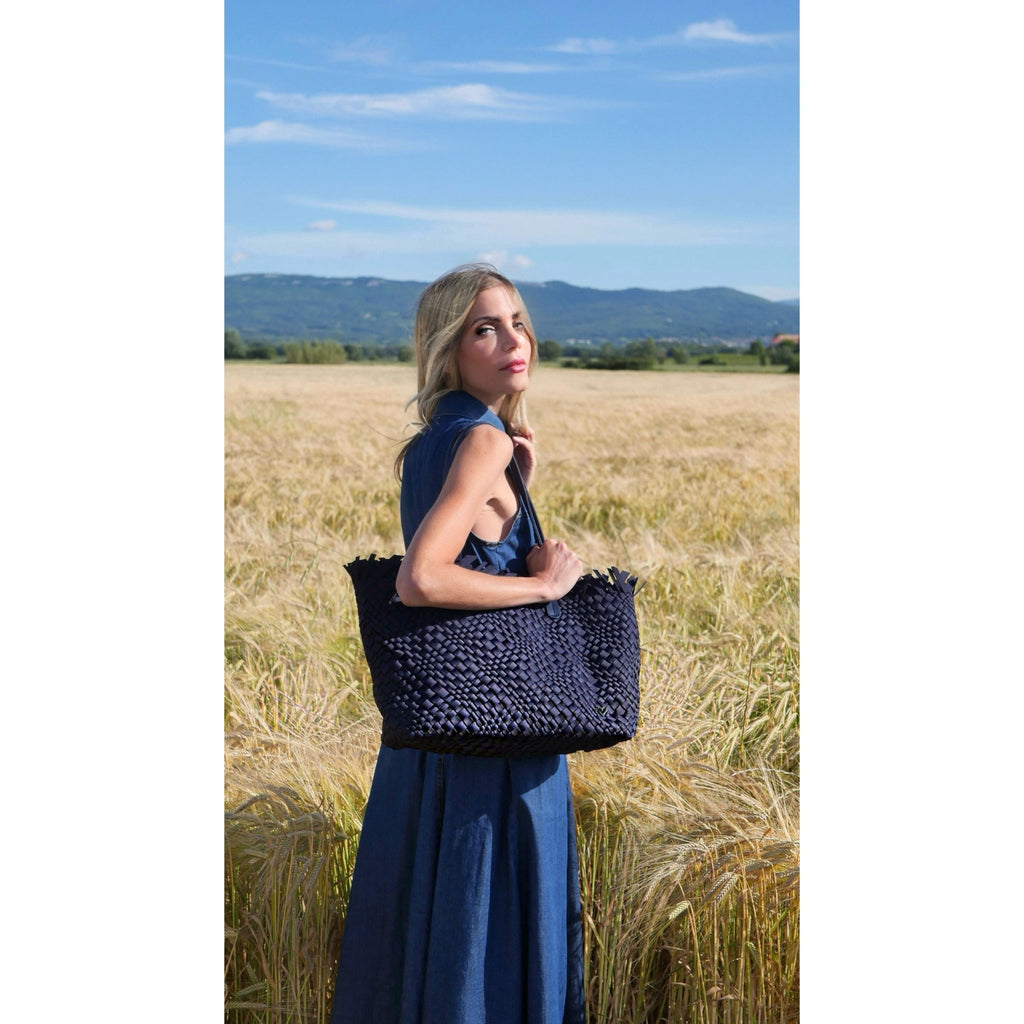 NEW Vulcan Woven Large Tote (Fringed Top) - Navy preneLOVE®