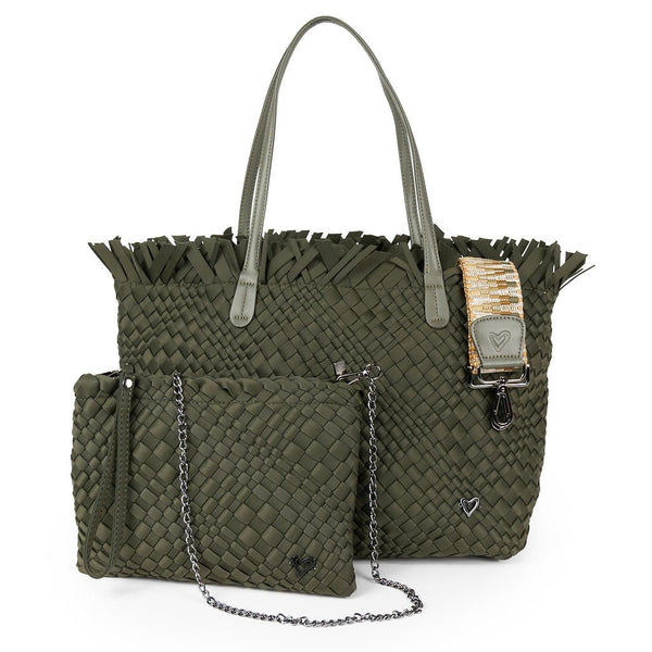 NEW Vulcan Woven Large Tote (Fringed Top) - Olive preneLOVE®