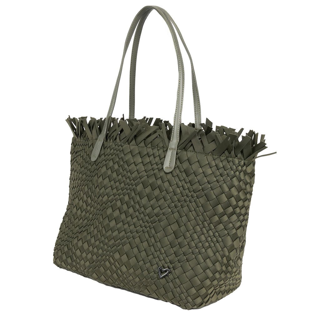 NEW Vulcan Woven Large Tote (Fringed Top) - Olive preneLOVE®