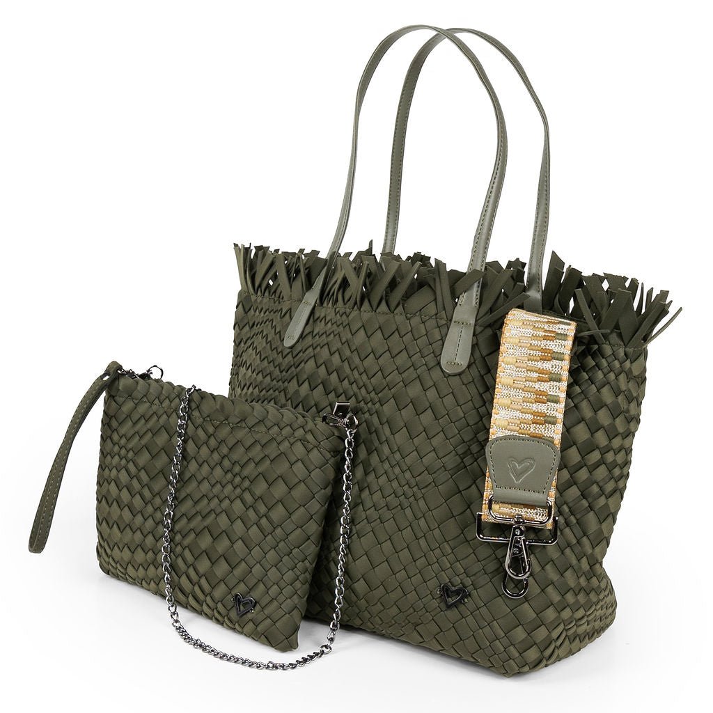 NEW Vulcan Woven Large Tote (Fringed Top) - Olive preneLOVE®