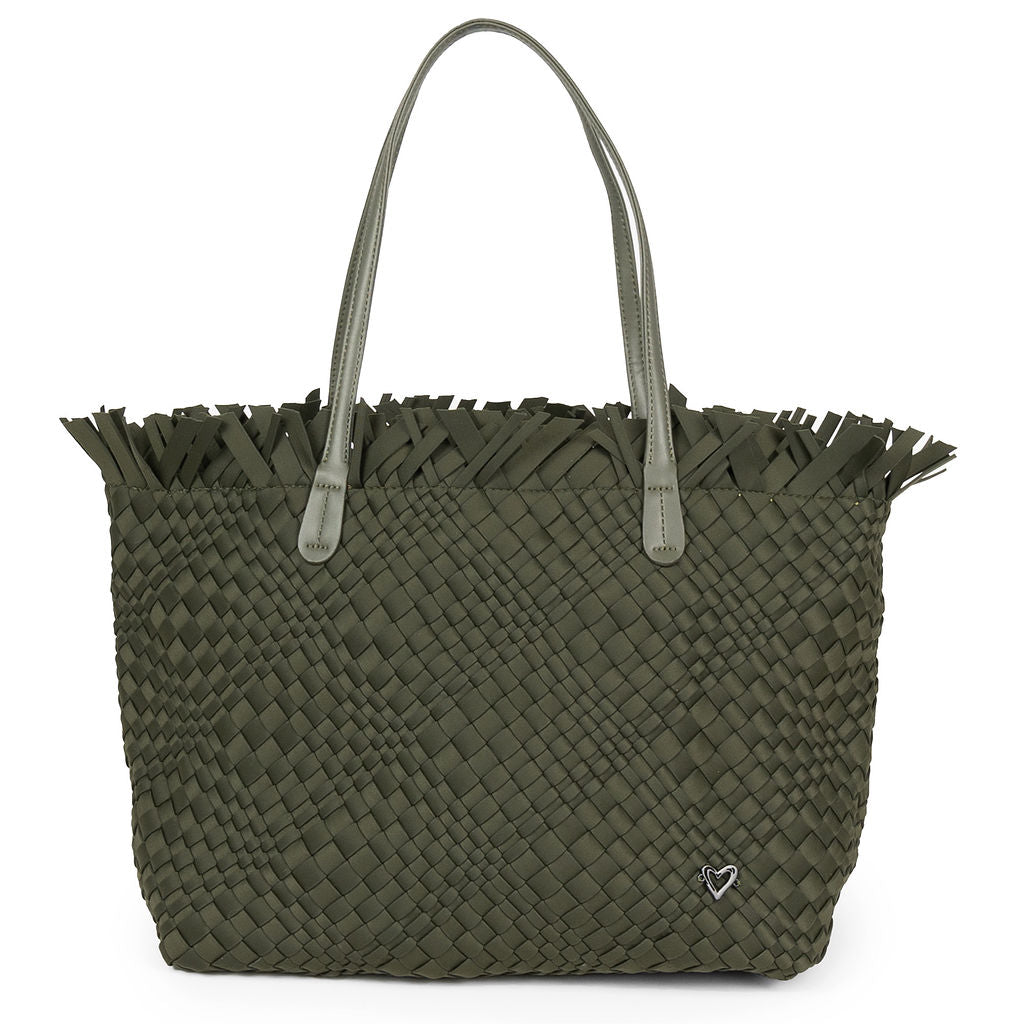 NEW Vulcan Woven Large Tote (Fringed Top) - Olive preneLOVE®