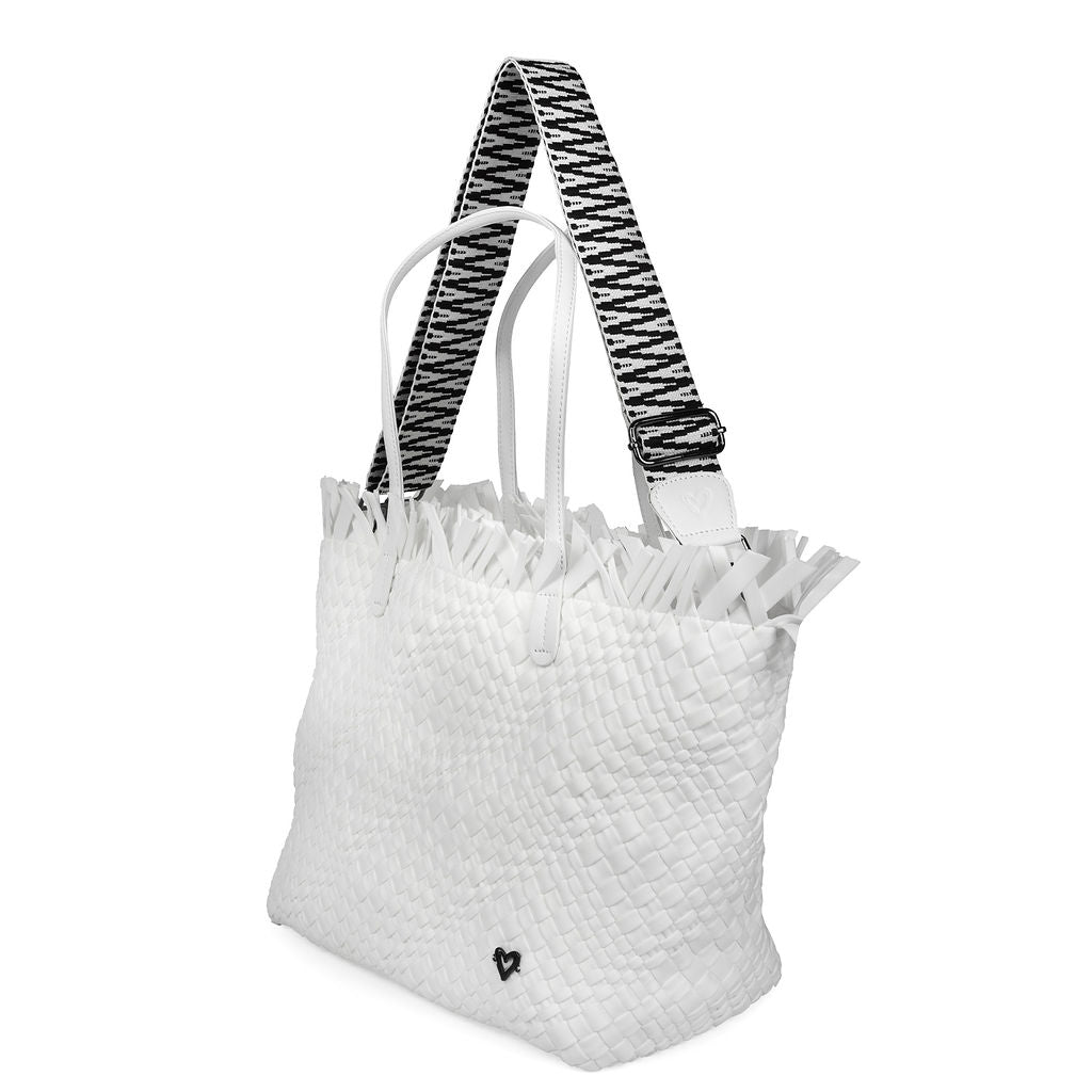 NEW Vulcan Woven Large Tote (Fringed Top) - White preneLOVE®