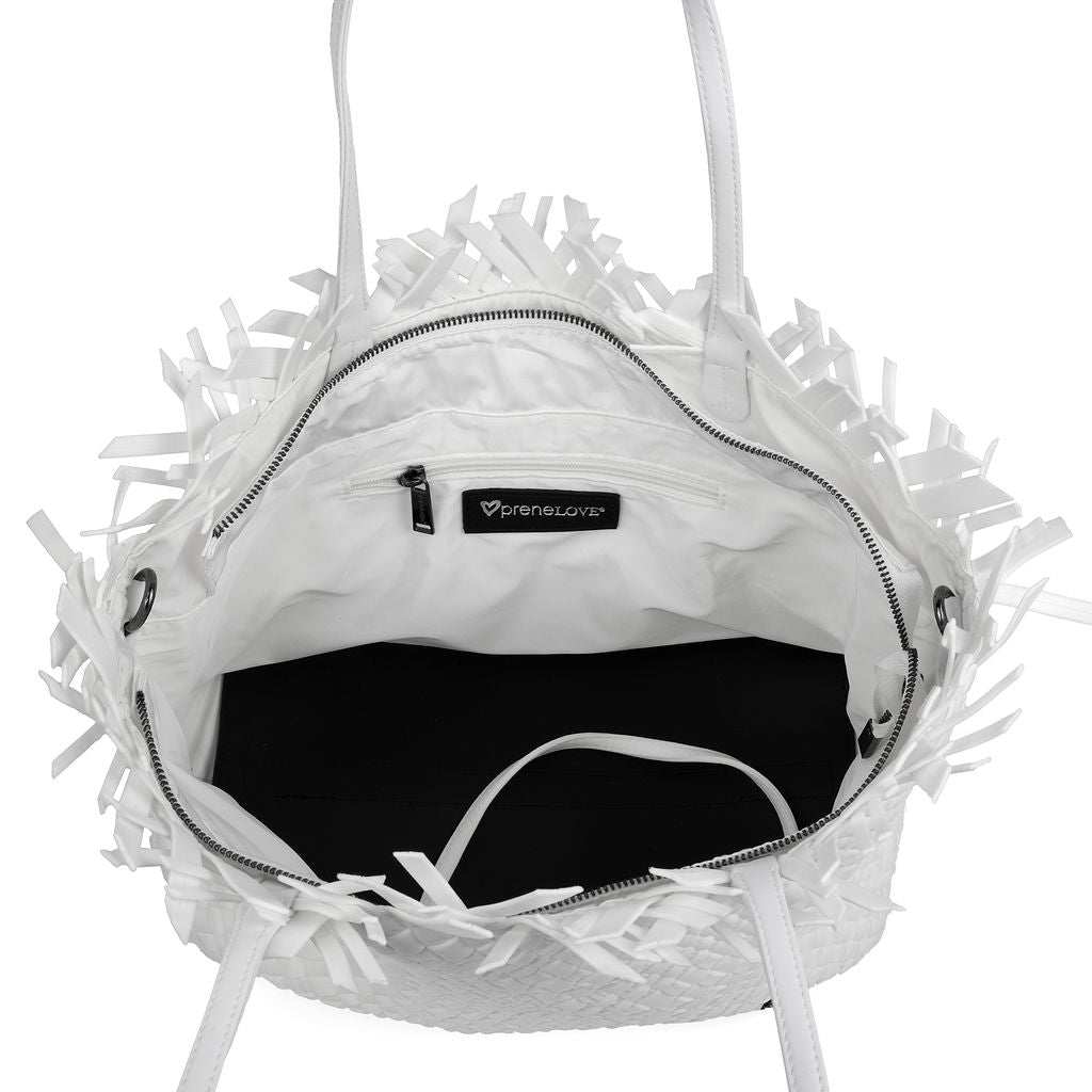 NEW Vulcan Woven Large Tote (Fringed Top) - White preneLOVE®