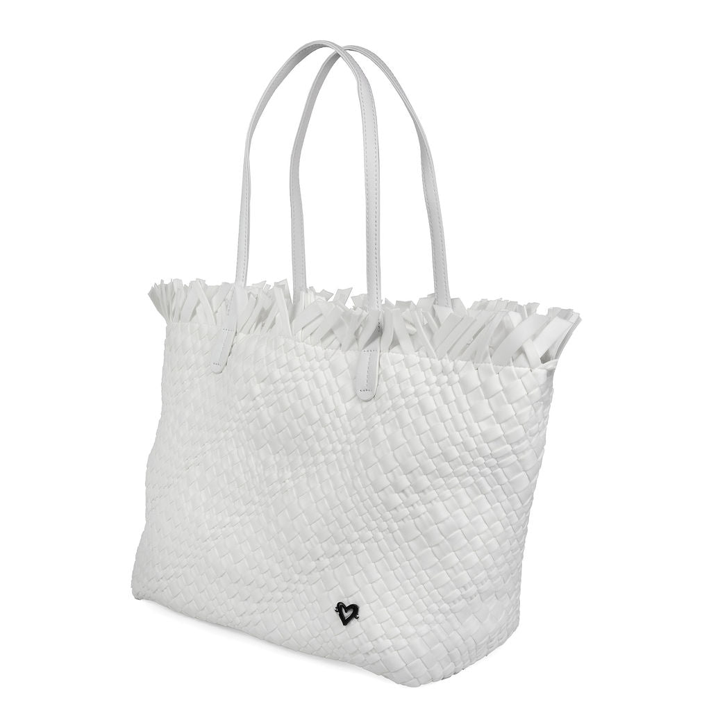 NEW Vulcan Woven Large Tote (Fringed Top) - White preneLOVE®