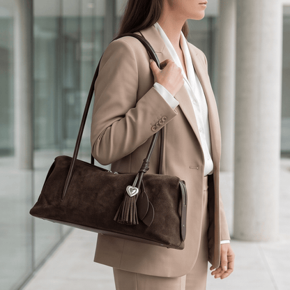 SALE: Genuine Suede Bagette Style Bag - Chocolate Plum preneLOVE®