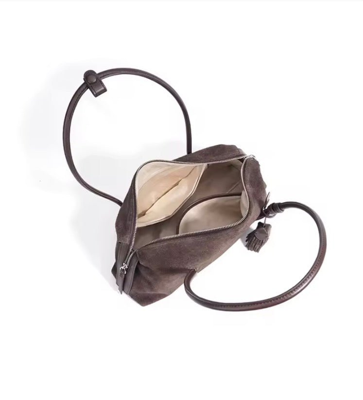 SALE: Genuine Suede Bagette Style Bag - Chocolate Plum preneLOVE®