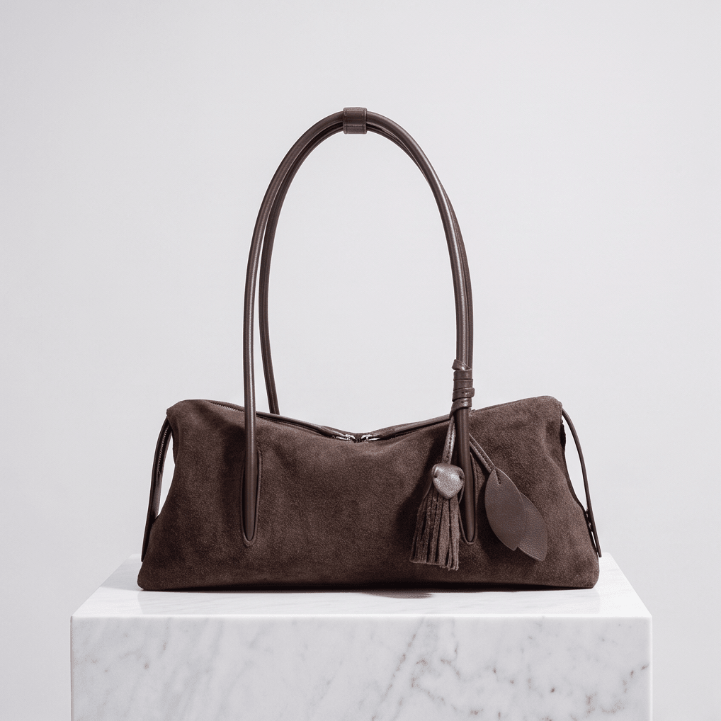 SALE: Genuine Suede Bagette Style Bag - Chocolate Plum preneLOVE®