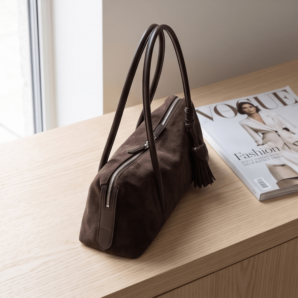 SALE: Genuine Suede Bagette Style Bag - Chocolate Plum preneLOVE®