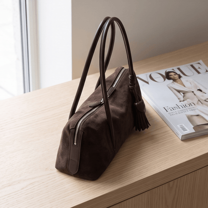 SALE: Genuine Suede Bagette Style Bag - Chocolate Plum preneLOVE®
