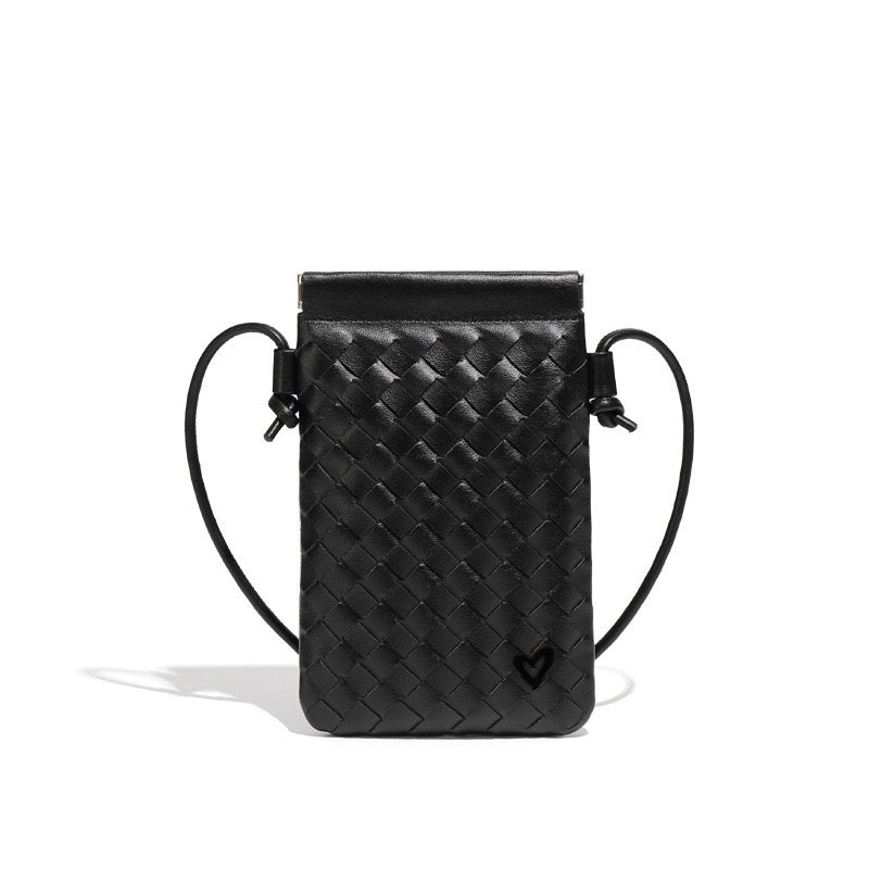 Sherwood Woven Vegan Leather Phone crossbody - Black preneLOVE®